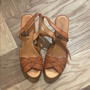 Free People Tan Brown Leather Crisscross Slingback Sandals